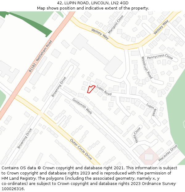 42, LUPIN ROAD, LINCOLN, LN2 4GD: Location map and indicative extent of plot