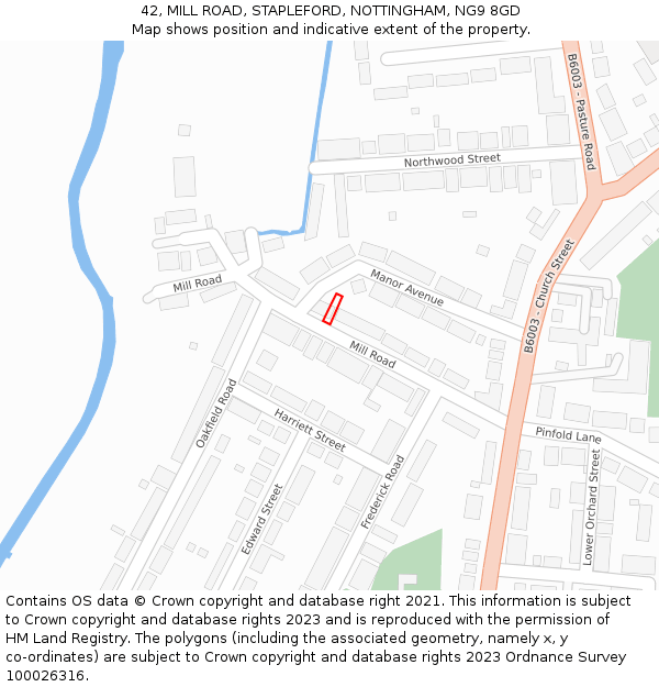 42, MILL ROAD, STAPLEFORD, NOTTINGHAM, NG9 8GD: Location map and indicative extent of plot