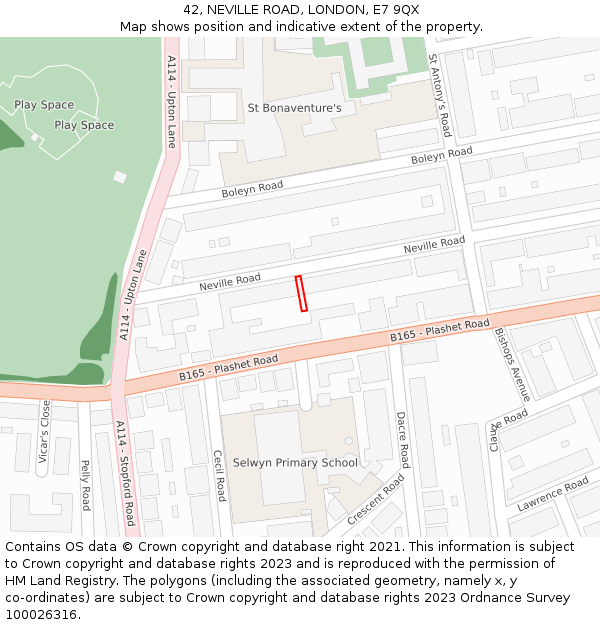 42, NEVILLE ROAD, LONDON, E7 9QX: Location map and indicative extent of plot