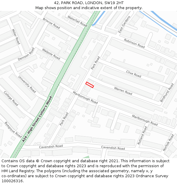 42, PARK ROAD, LONDON, SW19 2HT: Location map and indicative extent of plot
