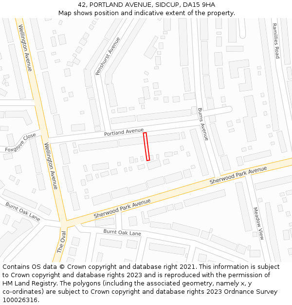 42, PORTLAND AVENUE, SIDCUP, DA15 9HA: Location map and indicative extent of plot