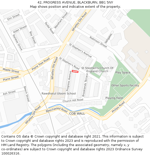 42, PROGRESS AVENUE, BLACKBURN, BB1 5NY: Location map and indicative extent of plot