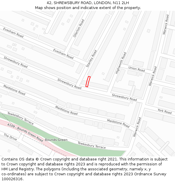 42, SHREWSBURY ROAD, LONDON, N11 2LH: Location map and indicative extent of plot