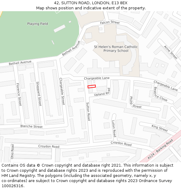 42, SUTTON ROAD, LONDON, E13 8EX: Location map and indicative extent of plot