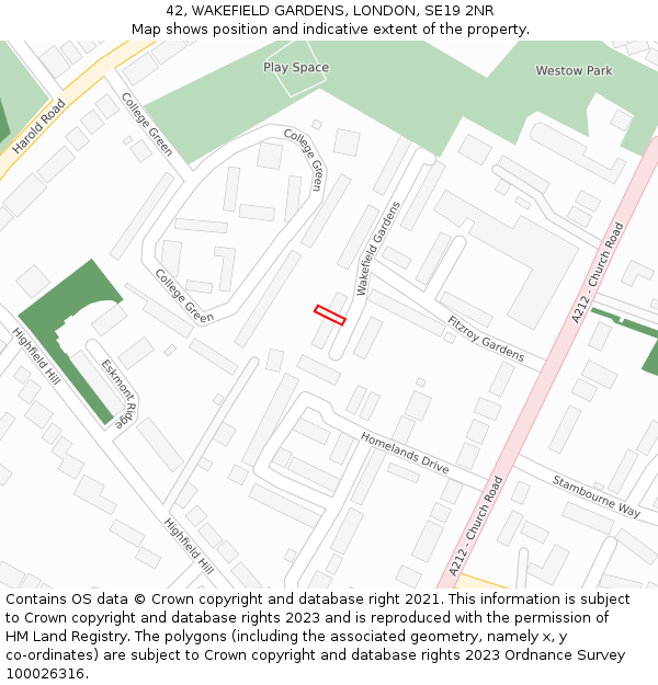 42, WAKEFIELD GARDENS, LONDON, SE19 2NR: Location map and indicative extent of plot