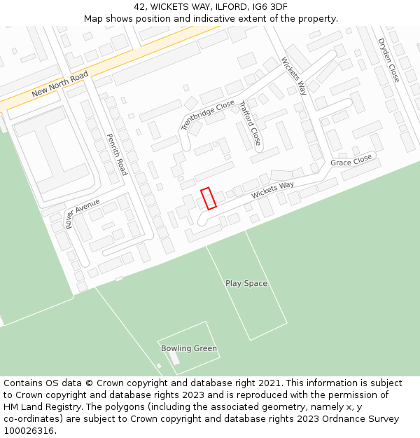 42, WICKETS WAY, ILFORD, IG6 3DF: Location map and indicative extent of plot