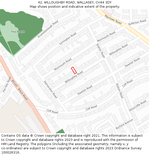 42, WILLOUGHBY ROAD, WALLASEY, CH44 3DY: Location map and indicative extent of plot
