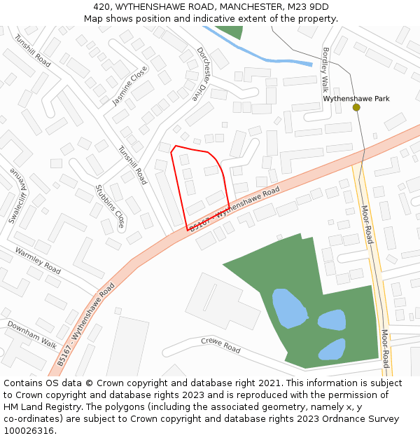 420, WYTHENSHAWE ROAD, MANCHESTER, M23 9DD: Location map and indicative extent of plot