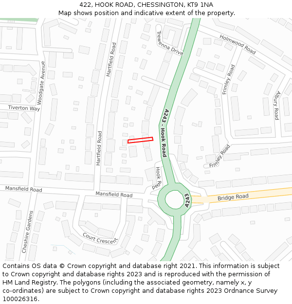 422, HOOK ROAD, CHESSINGTON, KT9 1NA: Location map and indicative extent of plot