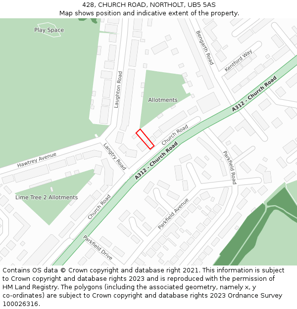 428, CHURCH ROAD, NORTHOLT, UB5 5AS: Location map and indicative extent of plot