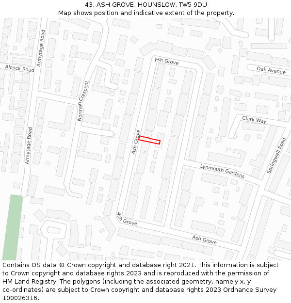 43, ASH GROVE, HOUNSLOW, TW5 9DU: Location map and indicative extent of plot