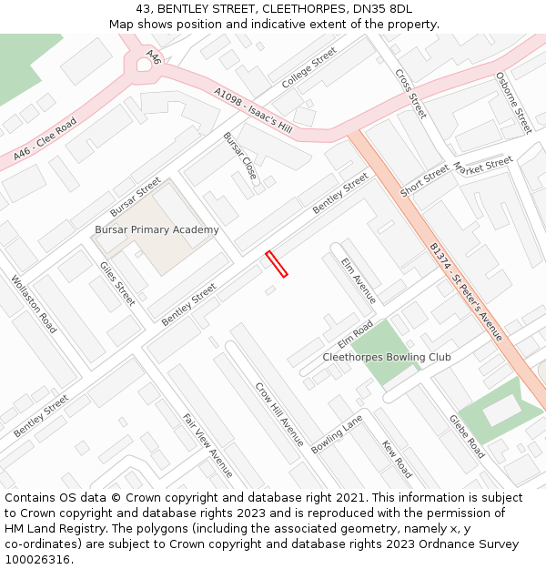 43, BENTLEY STREET, CLEETHORPES, DN35 8DL: Location map and indicative extent of plot