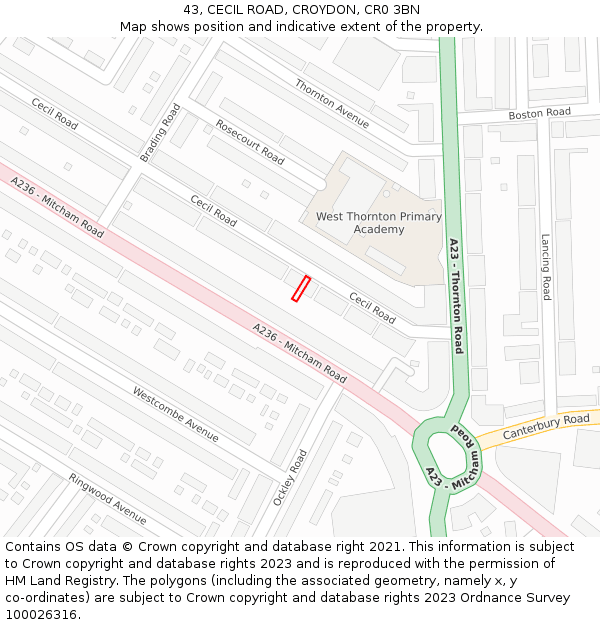 43, CECIL ROAD, CROYDON, CR0 3BN: Location map and indicative extent of plot