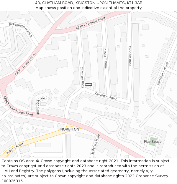 43, CHATHAM ROAD, KINGSTON UPON THAMES, KT1 3AB: Location map and indicative extent of plot