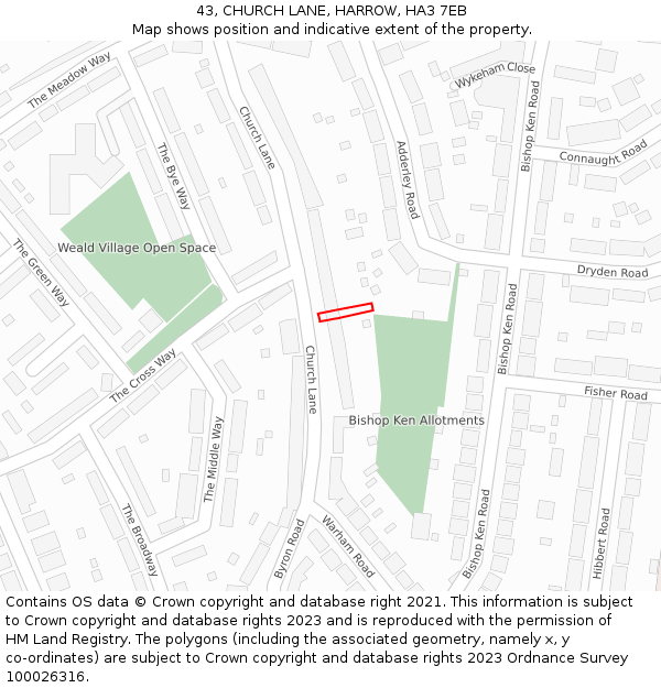 43, CHURCH LANE, HARROW, HA3 7EB: Location map and indicative extent of plot