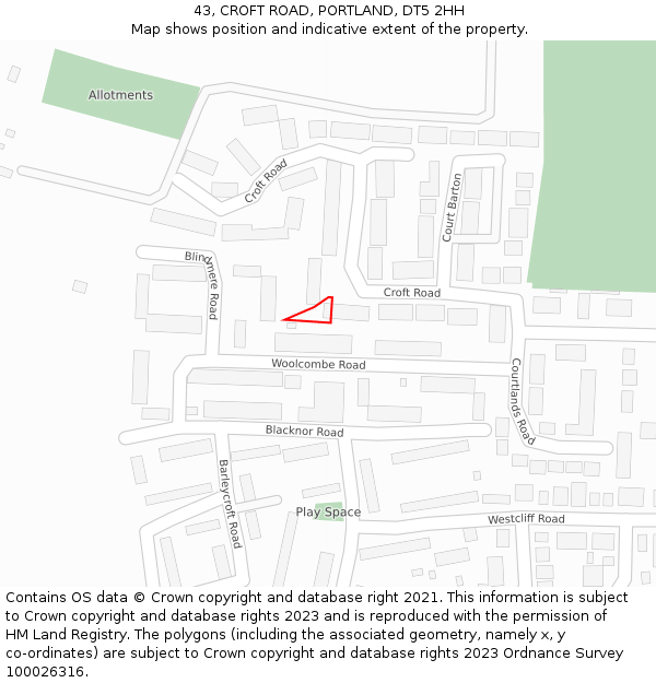 43, CROFT ROAD, PORTLAND, DT5 2HH: Location map and indicative extent of plot