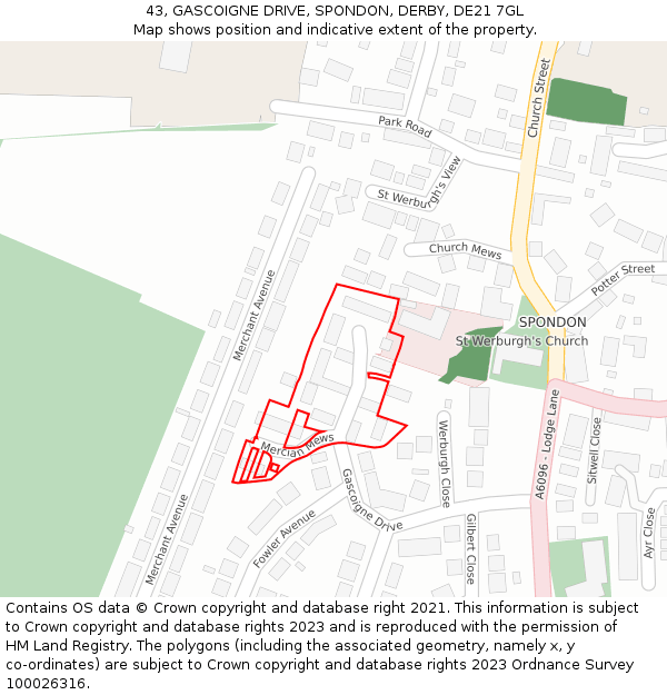 43, GASCOIGNE DRIVE, SPONDON, DERBY, DE21 7GL: Location map and indicative extent of plot