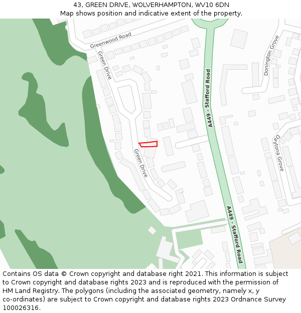 43, GREEN DRIVE, WOLVERHAMPTON, WV10 6DN: Location map and indicative extent of plot