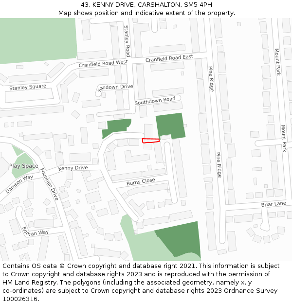 43, KENNY DRIVE, CARSHALTON, SM5 4PH: Location map and indicative extent of plot