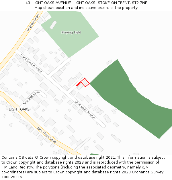 43, LIGHT OAKS AVENUE, LIGHT OAKS, STOKE-ON-TRENT, ST2 7NF: Location map and indicative extent of plot