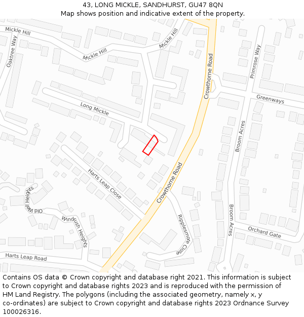 43, LONG MICKLE, SANDHURST, GU47 8QN: Location map and indicative extent of plot