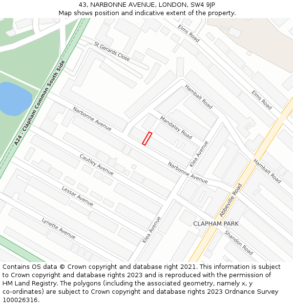 43, NARBONNE AVENUE, LONDON, SW4 9JP: Location map and indicative extent of plot