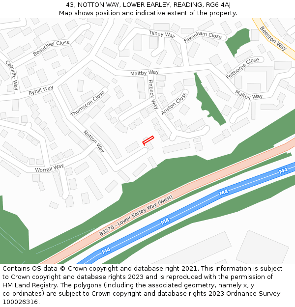 43, NOTTON WAY, LOWER EARLEY, READING, RG6 4AJ: Location map and indicative extent of plot