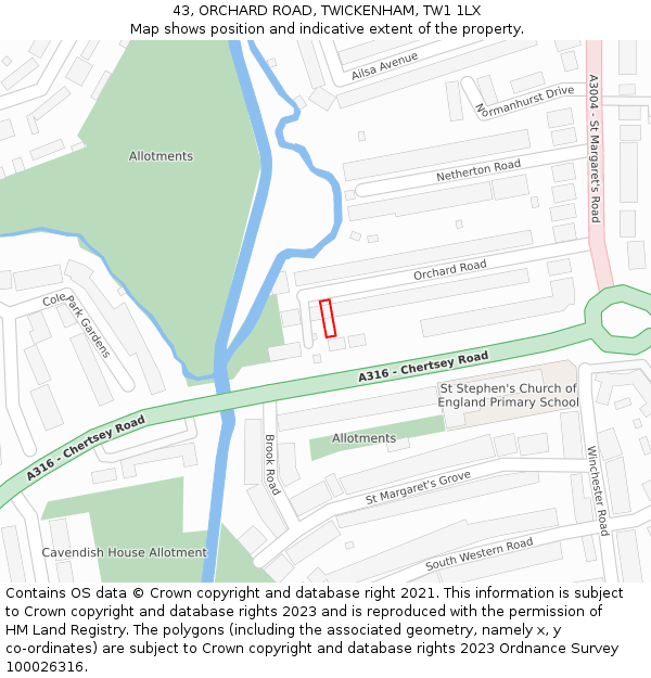 43, ORCHARD ROAD, TWICKENHAM, TW1 1LX: Location map and indicative extent of plot