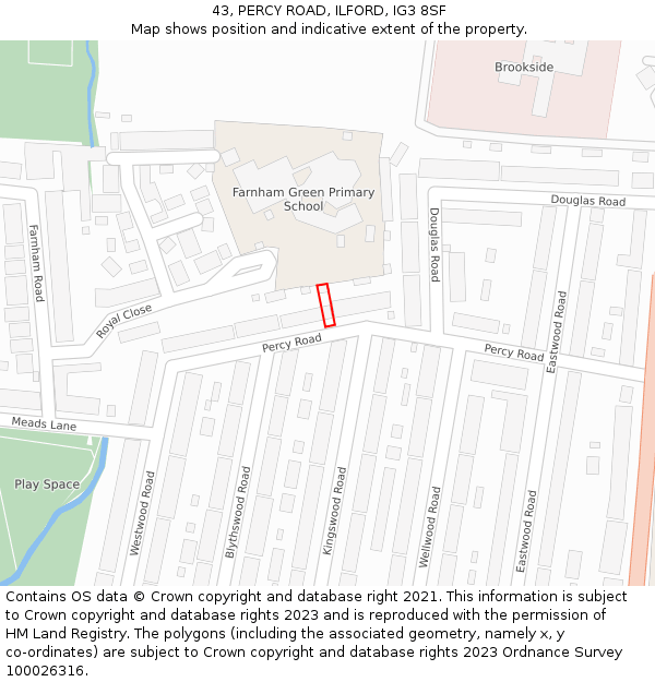 43, PERCY ROAD, ILFORD, IG3 8SF: Location map and indicative extent of plot