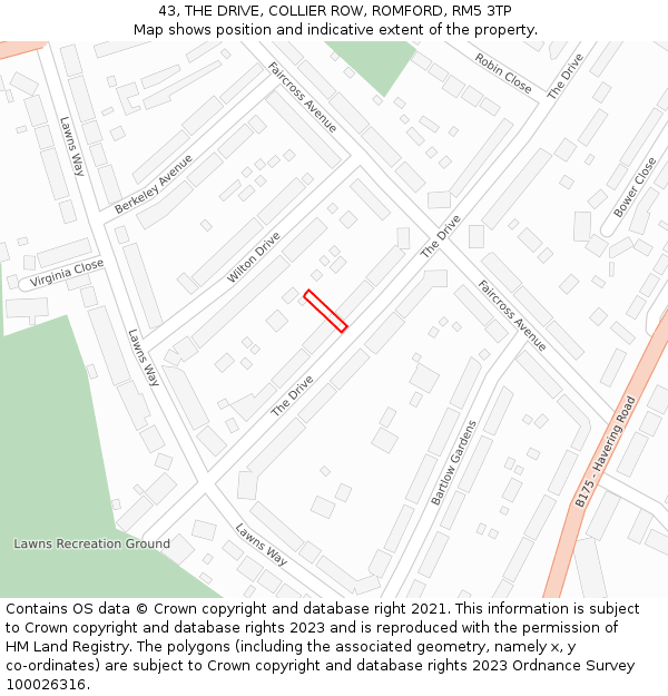 43, THE DRIVE, COLLIER ROW, ROMFORD, RM5 3TP: Location map and indicative extent of plot
