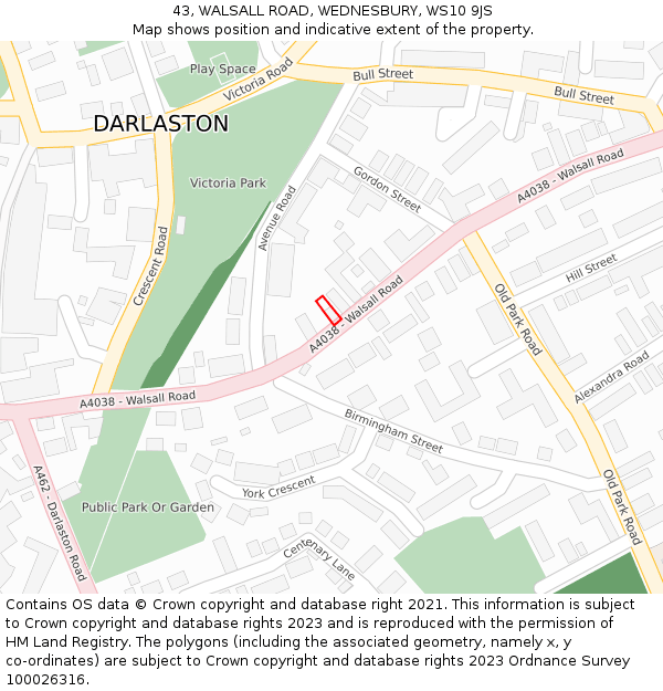 43, WALSALL ROAD, WEDNESBURY, WS10 9JS: Location map and indicative extent of plot