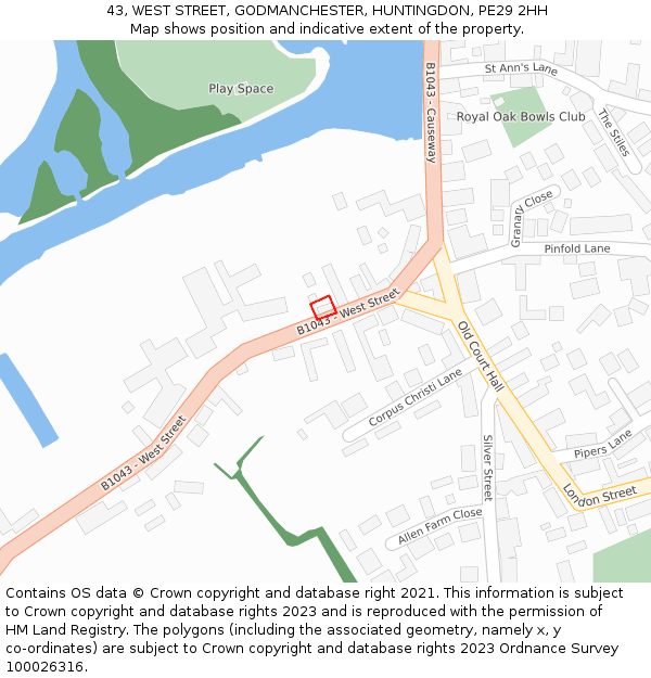 43, WEST STREET, GODMANCHESTER, HUNTINGDON, PE29 2HH: Location map and indicative extent of plot