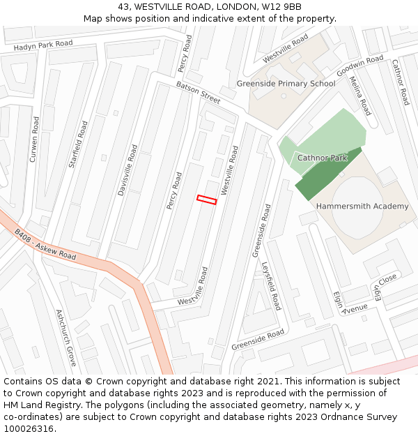 43, WESTVILLE ROAD, LONDON, W12 9BB: Location map and indicative extent of plot
