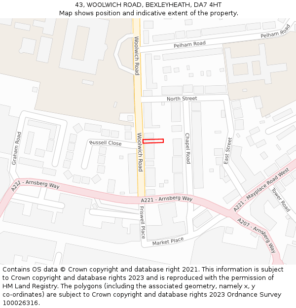 43, WOOLWICH ROAD, BEXLEYHEATH, DA7 4HT: Location map and indicative extent of plot