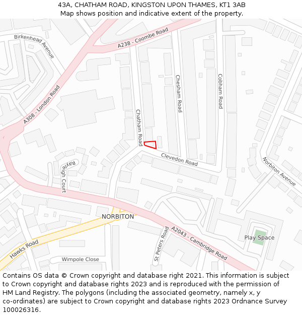 43A, CHATHAM ROAD, KINGSTON UPON THAMES, KT1 3AB: Location map and indicative extent of plot