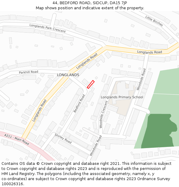 44, BEDFORD ROAD, SIDCUP, DA15 7JP: Location map and indicative extent of plot