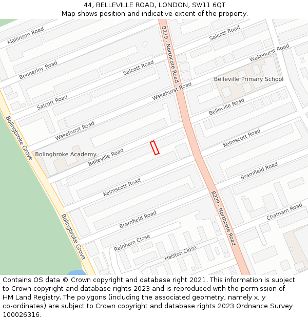 44, BELLEVILLE ROAD, LONDON, SW11 6QT: Location map and indicative extent of plot