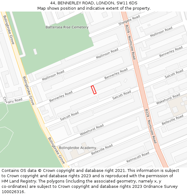 44, BENNERLEY ROAD, LONDON, SW11 6DS: Location map and indicative extent of plot