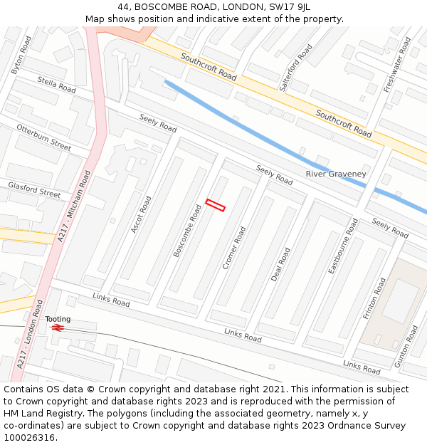 44, BOSCOMBE ROAD, LONDON, SW17 9JL: Location map and indicative extent of plot