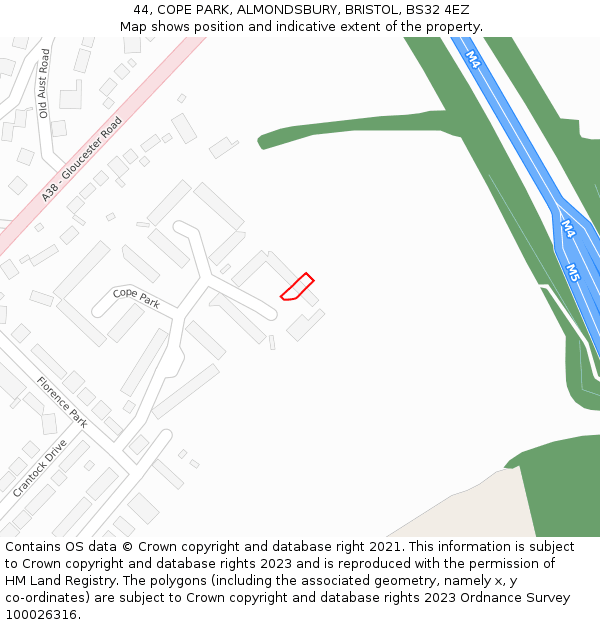 44, COPE PARK, ALMONDSBURY, BRISTOL, BS32 4EZ: Location map and indicative extent of plot