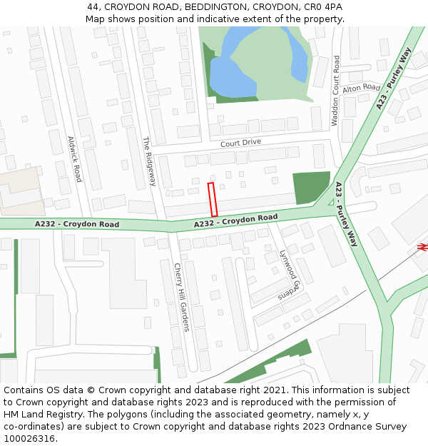 44, CROYDON ROAD, BEDDINGTON, CROYDON, CR0 4PA: Location map and indicative extent of plot