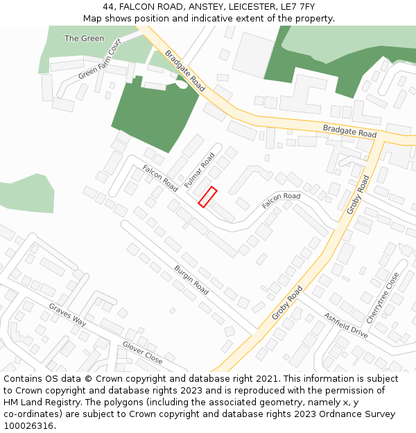 44, FALCON ROAD, ANSTEY, LEICESTER, LE7 7FY: Location map and indicative extent of plot