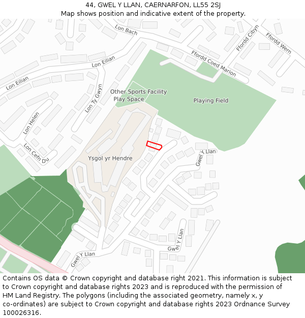 44, GWEL Y LLAN, CAERNARFON, LL55 2SJ: Location map and indicative extent of plot