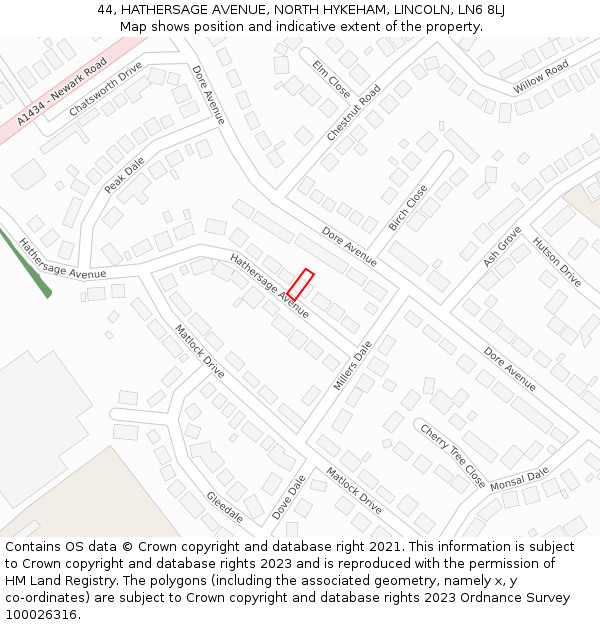 44, HATHERSAGE AVENUE, NORTH HYKEHAM, LINCOLN, LN6 8LJ: Location map and indicative extent of plot
