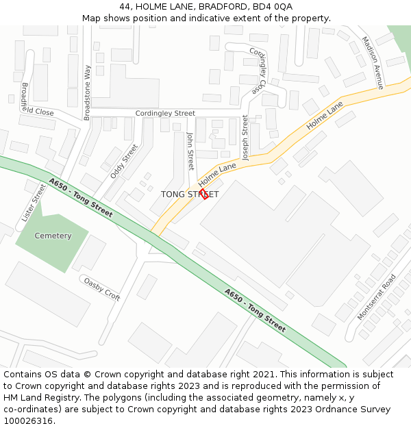 44, HOLME LANE, BRADFORD, BD4 0QA: Location map and indicative extent of plot
