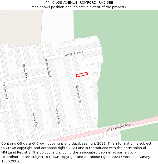 44, KINGS AVENUE, ROMFORD, RM6 6BB: Location map and indicative extent of plot