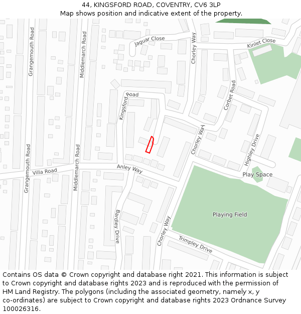 44, KINGSFORD ROAD, COVENTRY, CV6 3LP: Location map and indicative extent of plot