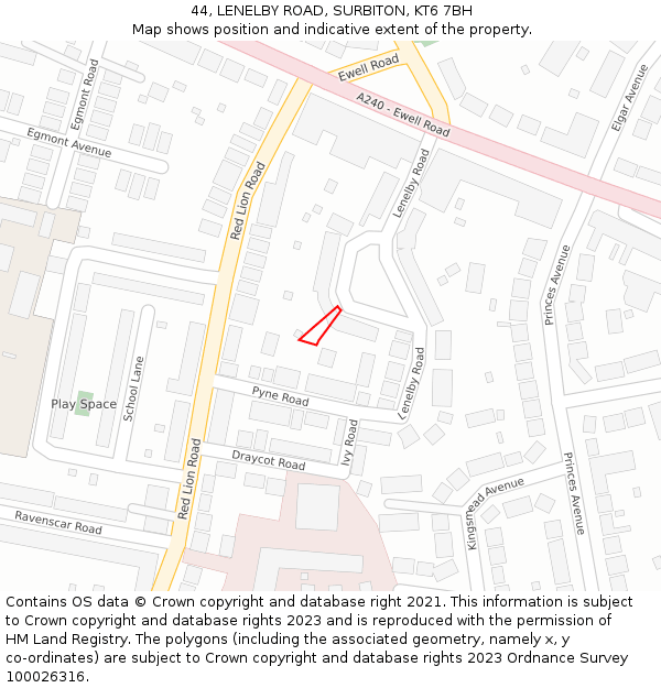 44, LENELBY ROAD, SURBITON, KT6 7BH: Location map and indicative extent of plot