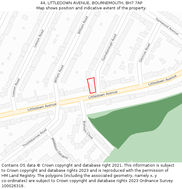44, LITTLEDOWN AVENUE, BOURNEMOUTH, BH7 7AP: Location map and indicative extent of plot