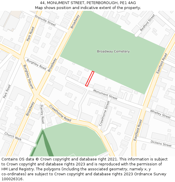 44, MONUMENT STREET, PETERBOROUGH, PE1 4AG: Location map and indicative extent of plot